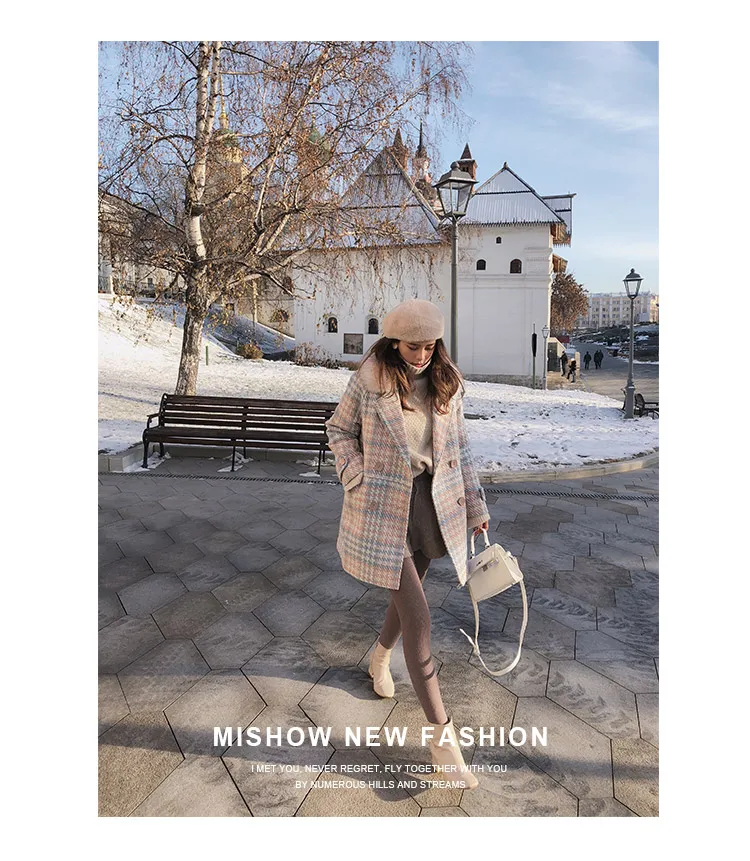 Mishow Женское пальто Верхняя одежда зимняя одежда Модное теплое шерстяное женское элегантное двубортное шерстяное пальто MX18D9679