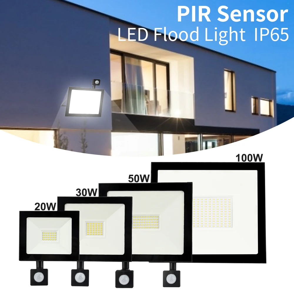 Led Flood Light 20W 30W 50W 100W AC220V PIR Motion Sensor Adjustable Wall Lamp Waterproof Outdoor Searching Spotlight | Лампы и