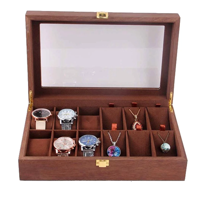 

Grids Retro Wooden Watch Display Case Durable Packaging Holder Jewelry Collection Storage Watch Organizer Box Casket