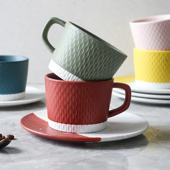 

Japanese Style Ceramics Coffee Cup Colour Stripe Originality Milk Tea Cup Afternoon Tea Black Tea Teacup Saucers Suit Cafe Mug