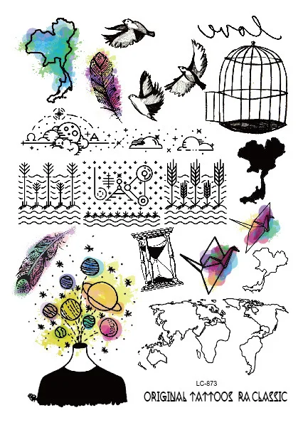 YuBeauty Birds Feather Animal Totem Temporary Tattoos LC-Series - Цвет: LC873