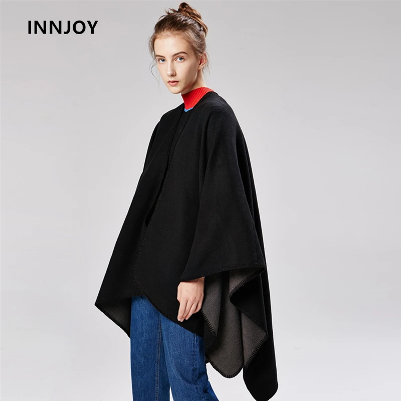 

2019 Fashion Winter Vintage Pashmina female Poncho Cashmere Wool Women Elegant Black Warm Scarf Solid Femme Long Shawl Cape