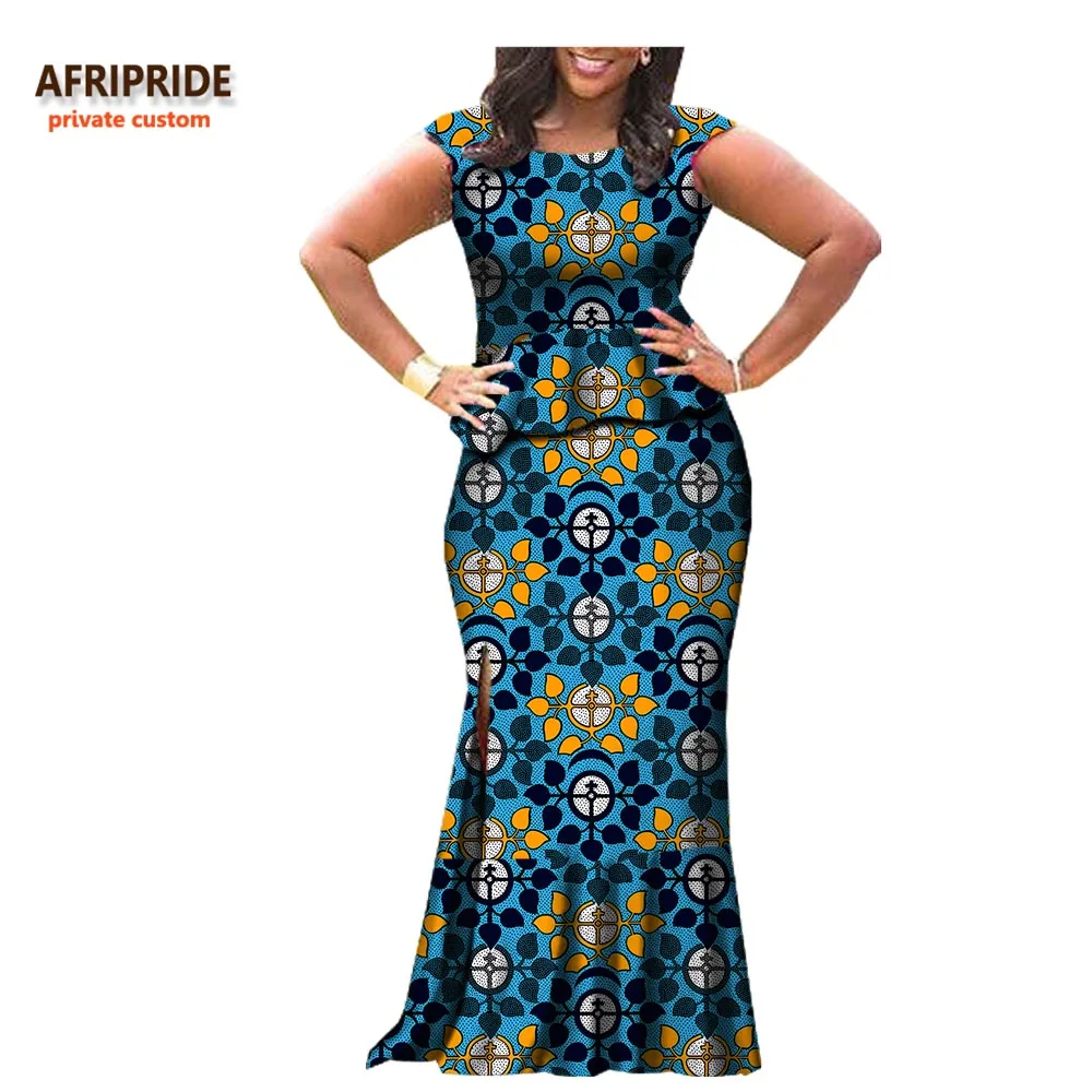 Afripride, 2 предмета, юбка, костюм, Африканский принт, без рукавов, топ+ Длина по щиколотку, юбка с Боковым Разрезом, Женский Повседневный хлопковый костюм, A722655 - Цвет: 531J