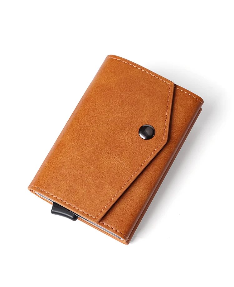 Aluminum Metal Pop up Credit Card Wallet 2021 New Fashion Men RFID NFC Protection Tri-fold PU Synthetic Vintage Smart  Wallet