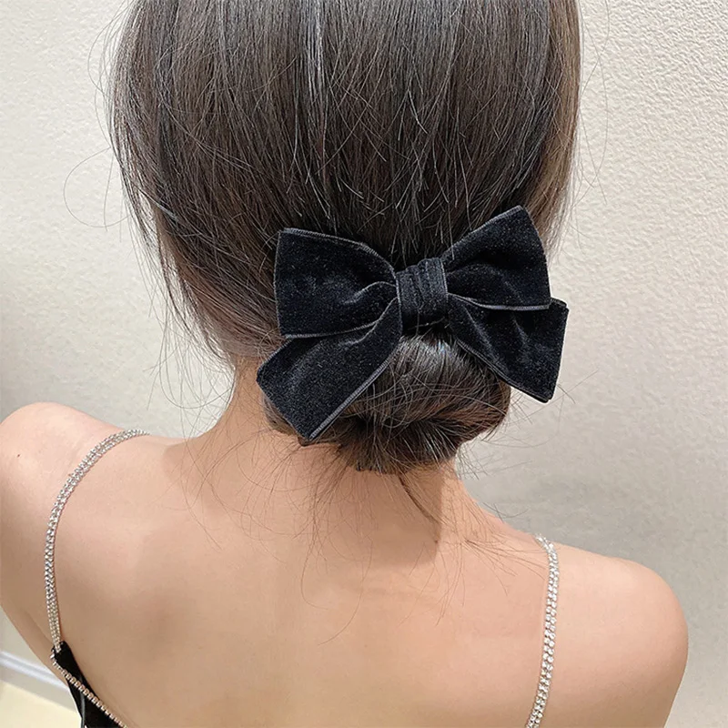Lystrfac 2022 New Black White Yarn Bow Hair Clip for Women Girls