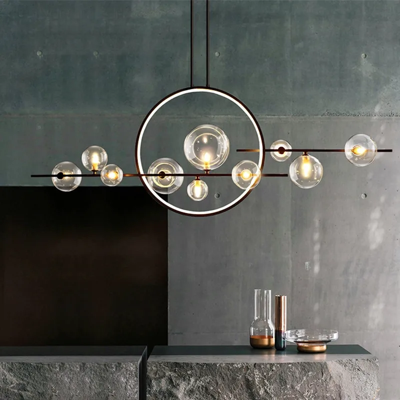 

Nordic Glass bubble chandelier Modern LED Long Hanging Light For Dining room Restaurant Kitchen Island Table Suspension light