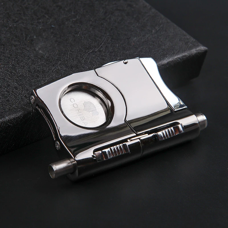 

Metal Cigar Guillotine Cigar Cutter Sharp Stainless Steel Puro Cutter With 2 Sizes Cigar Punch Cut For COHIBA Cuba Cigar YJ551