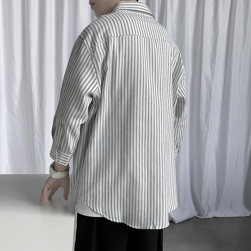 Elegant Harajuku Business Men Shirt Brand Fashion Long Sleeve Men Office Slim Fit Striped Shirts Men Formal Wear Blouse Homme