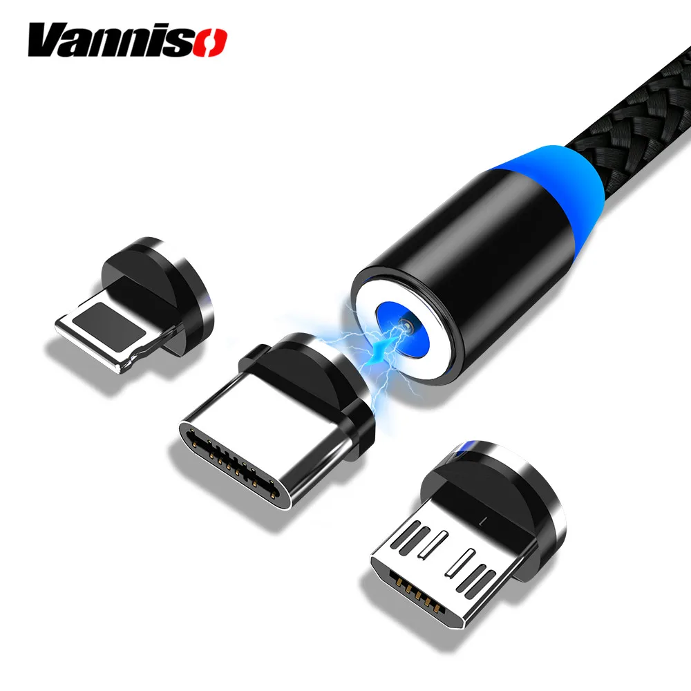 Vanniso Магнитный USB кабель 2.4A Быстрая зарядка для iPhone 7 xr xs max samsung a70 магнитное зарядное устройство для мобильного телефона usb type C Microusb