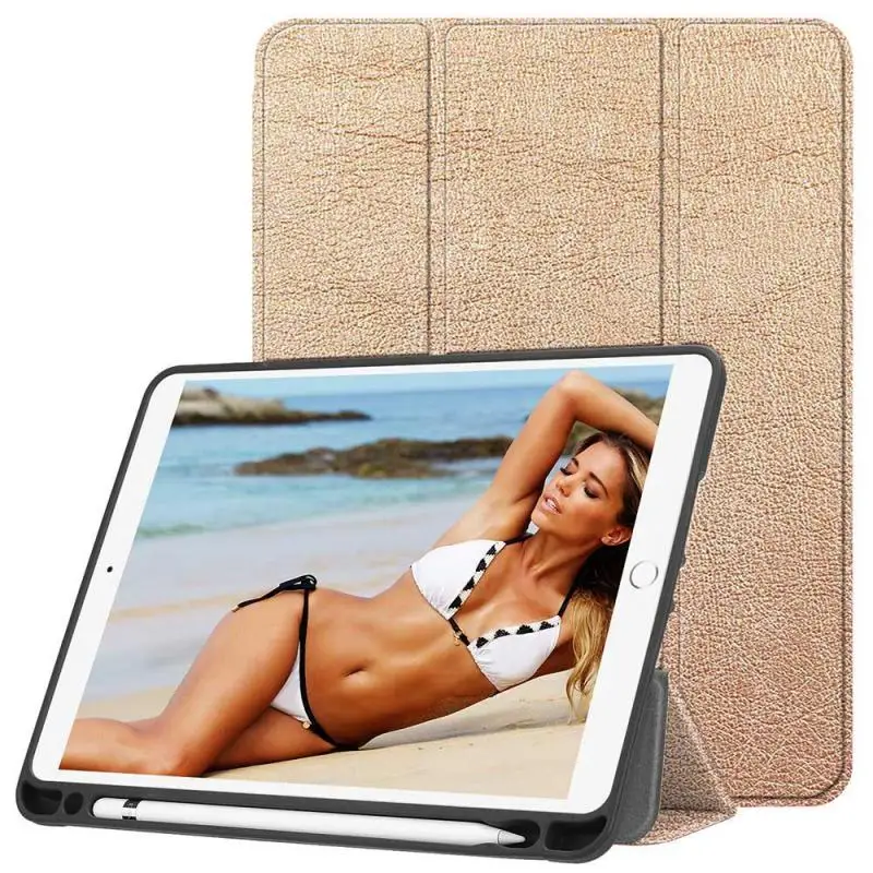 

New IPad 9.7 Inch 2018 Case With Pencil Holder Lightweight Soft TPU Back Cover And Trifold Stand With Auto Sleep/Wake