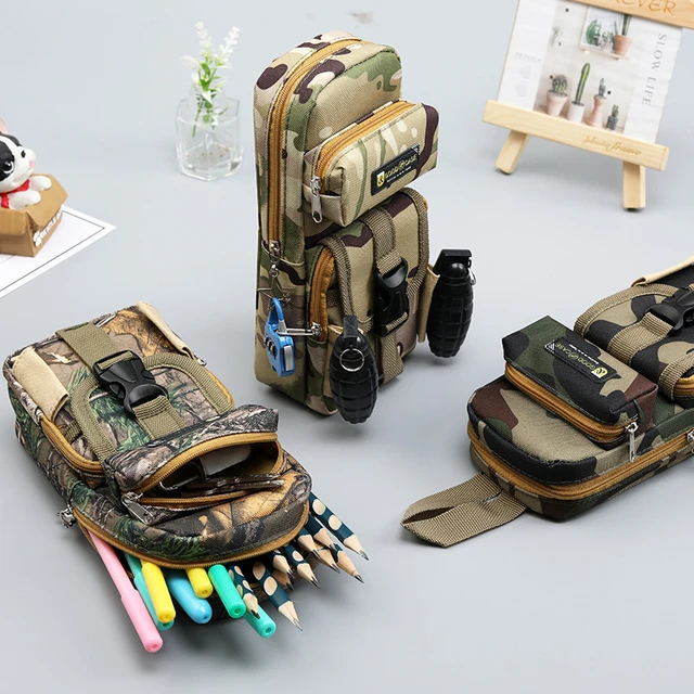 Double zipper camouflage canvas pencil case Boys pencil bag School  stationery bag Student pen case School supplies storage bags - AliExpress