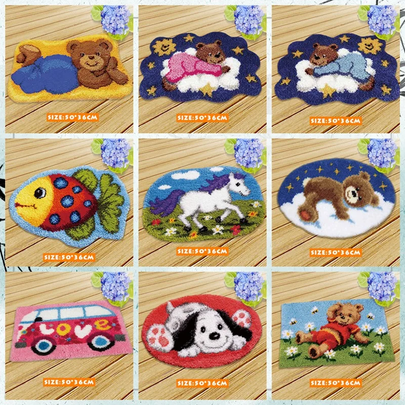 

Cartoon Cute Needlework Latch Hook Rug Kit Unfinished Crocheting Rug Embroidery Carpet Handmade Floor Mat Carpets Living Room