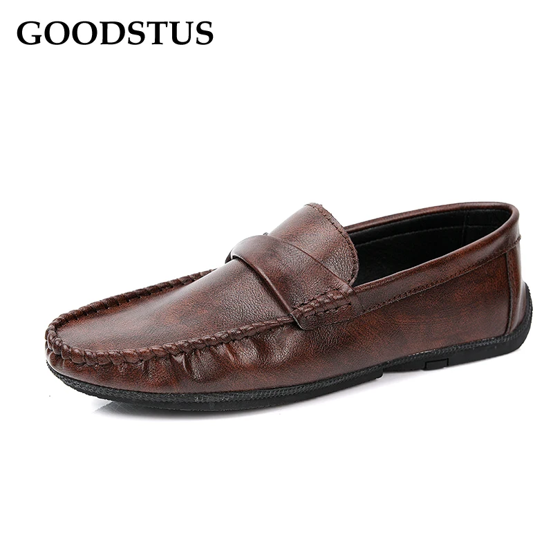 

GOODSTUS Men Pu Casual Shoes Loafers Non-Slip High Top Fashion Quality Solid Breathable Comfortable Male Low Top Shoes