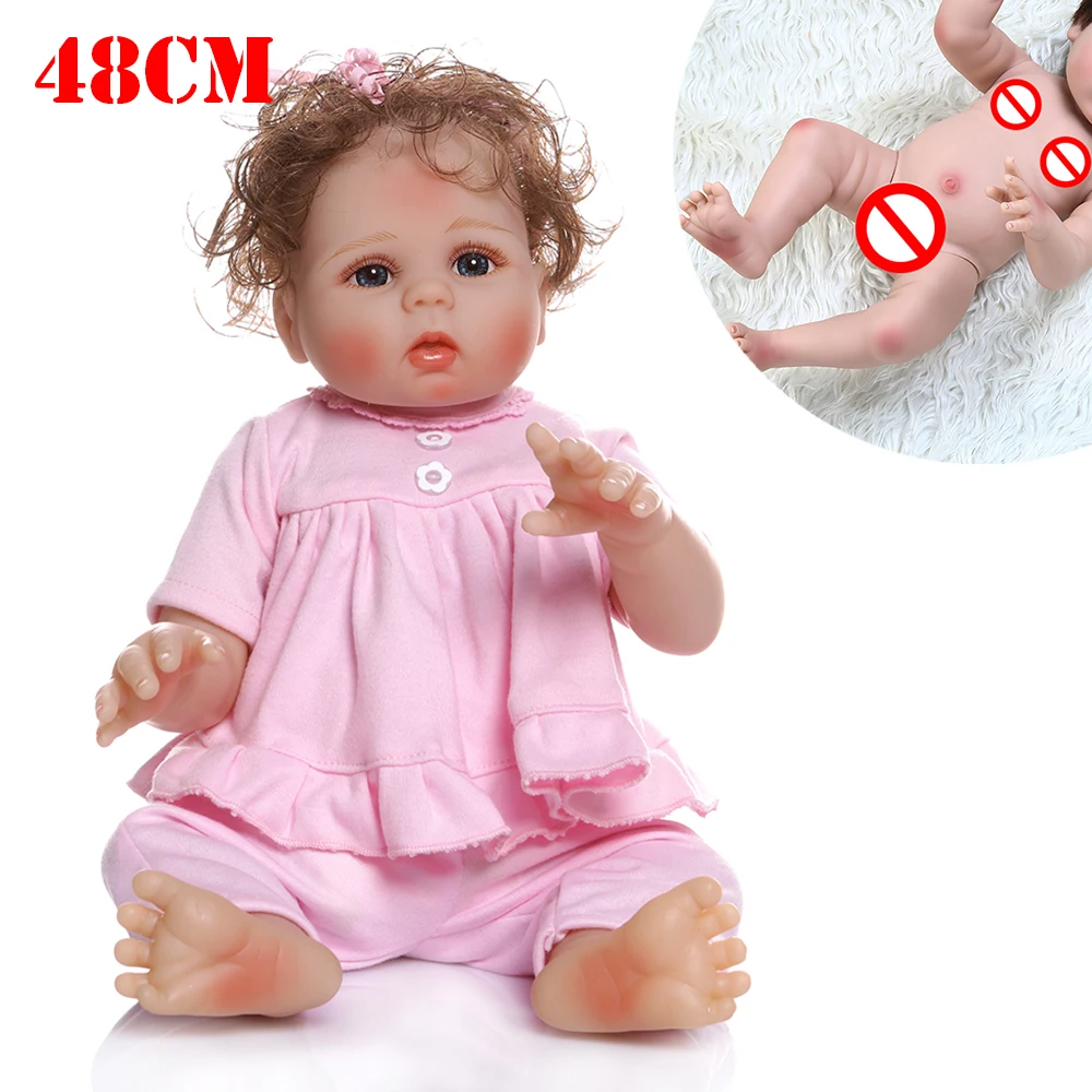 

48CM popular bebe reborn soft flexible full body silicone reborn baby girl in pink dress sweet face cuddly newborn dolls
