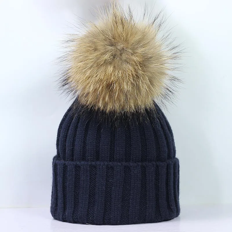 Mink And Fox Fur Ball Cap Pom Poms Winter Hat For Women Girl's Hat Knitted Beanies Cap Brand New Thick Female Cap - Цвет: 13