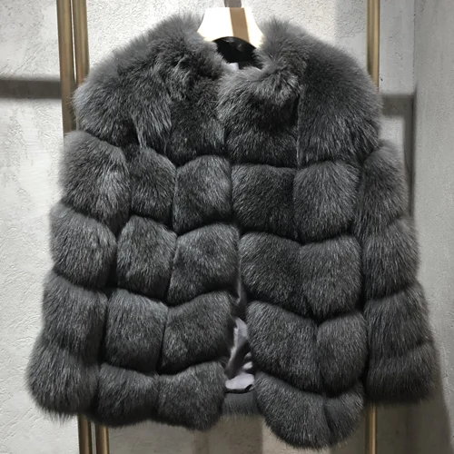 Женское пальто из натурального Лисьего меха, зимнее теплое с длинными рукавами, короткая куртка, женское повседневное пальто - Цвет: Dark Grey