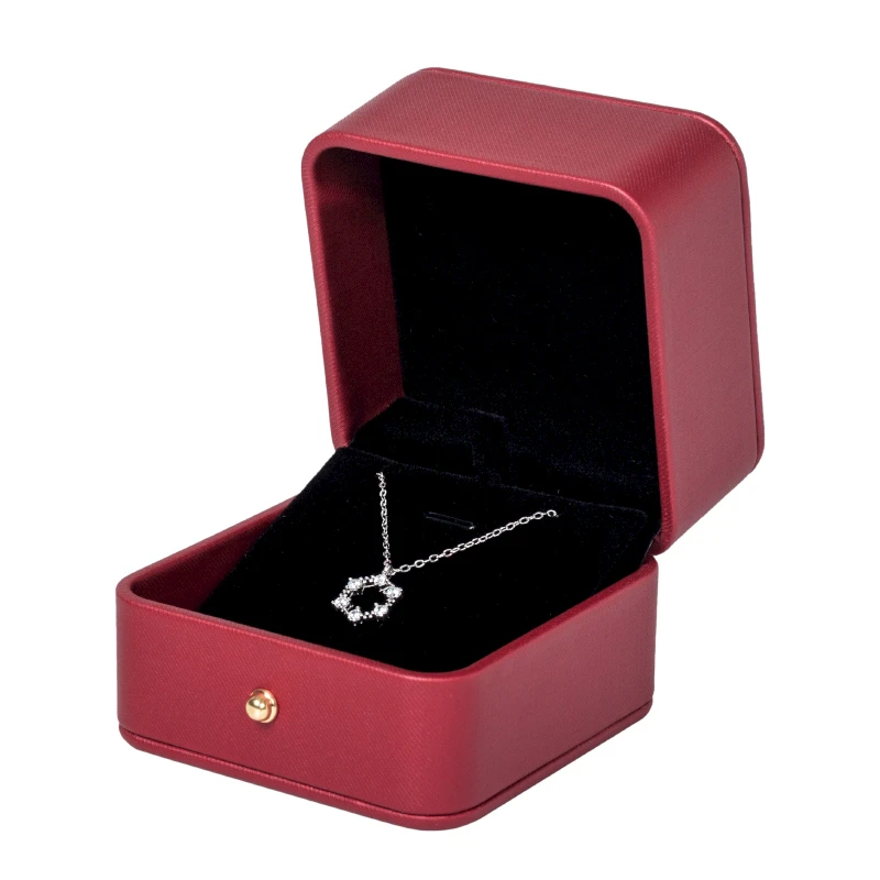 

New PU Leather Flat Smooth Retro Red Jewelry Pendant Ring Bracelet Long Chain Holding Box Golden Button Decoration 5 Series