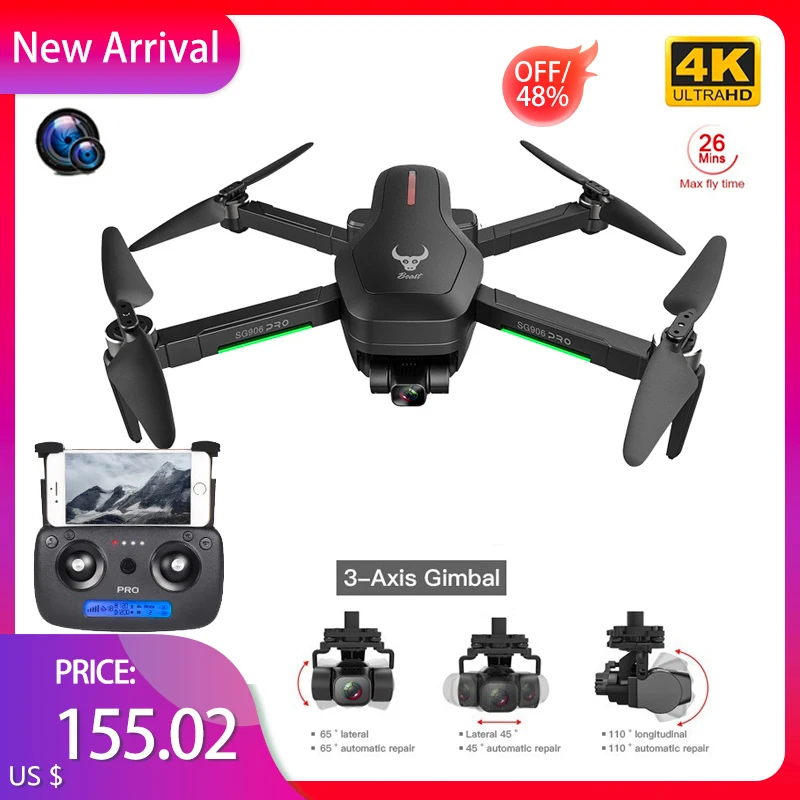SG906Pro GPS Drone 4K Camera 5G WIFI FPV Anti-Shake Self-Stabilizing 2-Axis Gimbal Brushless Motor RC Foldable Quadcopter Gift
