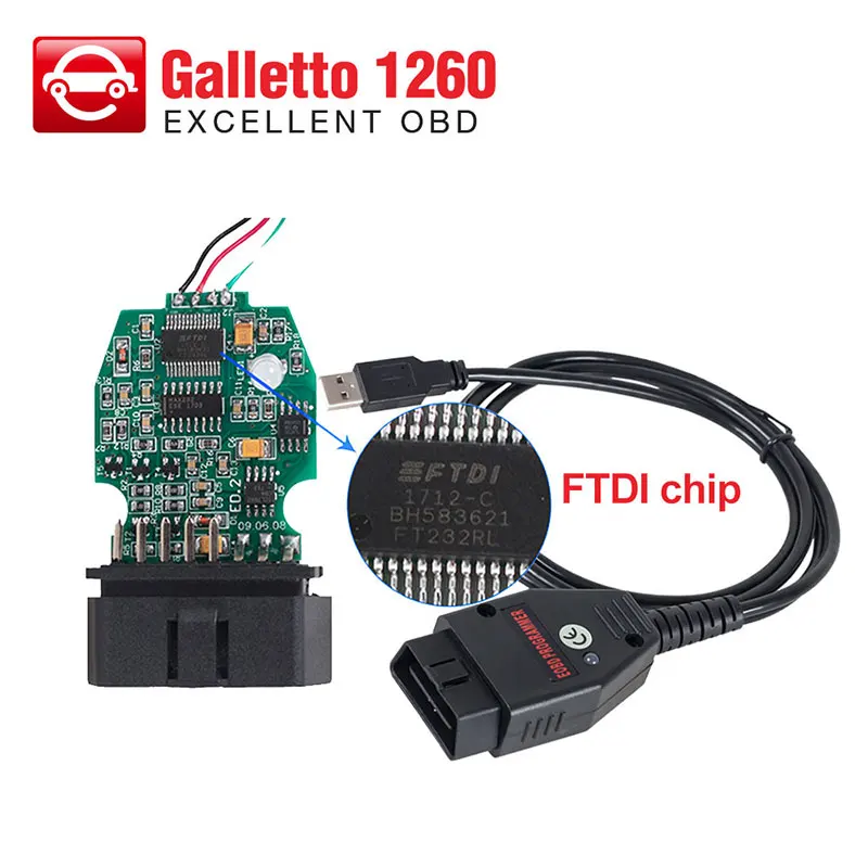 Инструмент для настройки чипа ECU Galletto 1260 EOBD/OBD2 Flasher с чипом FTDI FT232RL разъемы ЭБУ