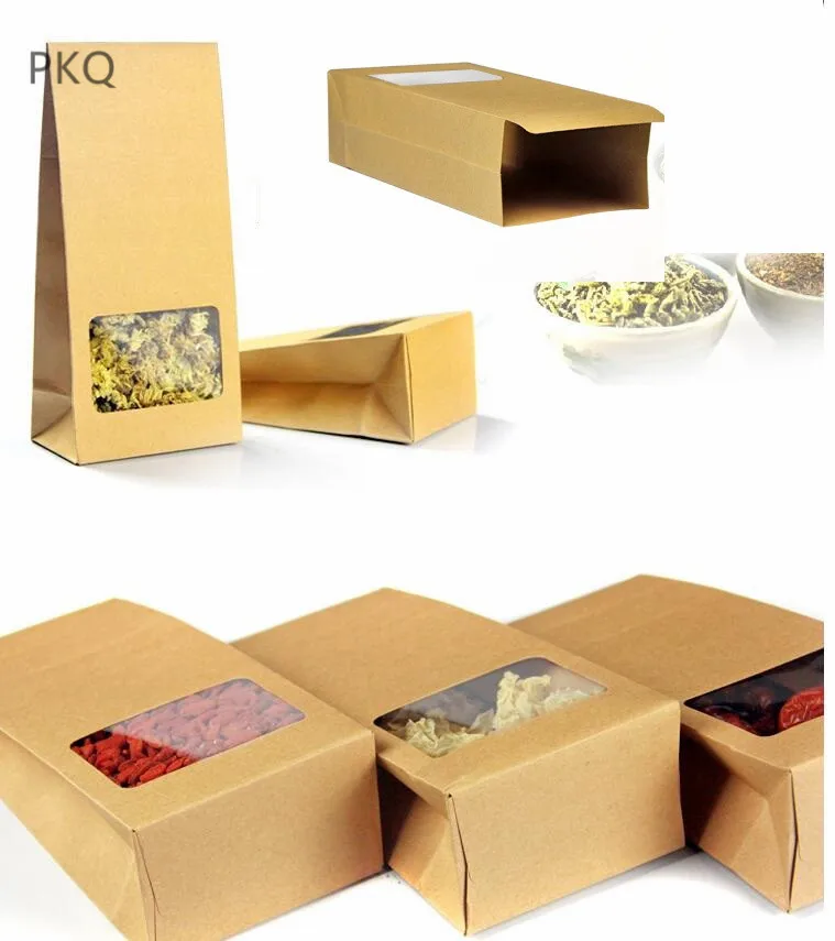 10pcs Packing Kraft Paper Window Bag Stand up Gift Dried Food Fruit Tea packaging Pouches Bags Baking Takeaway Package box | Дом и сад