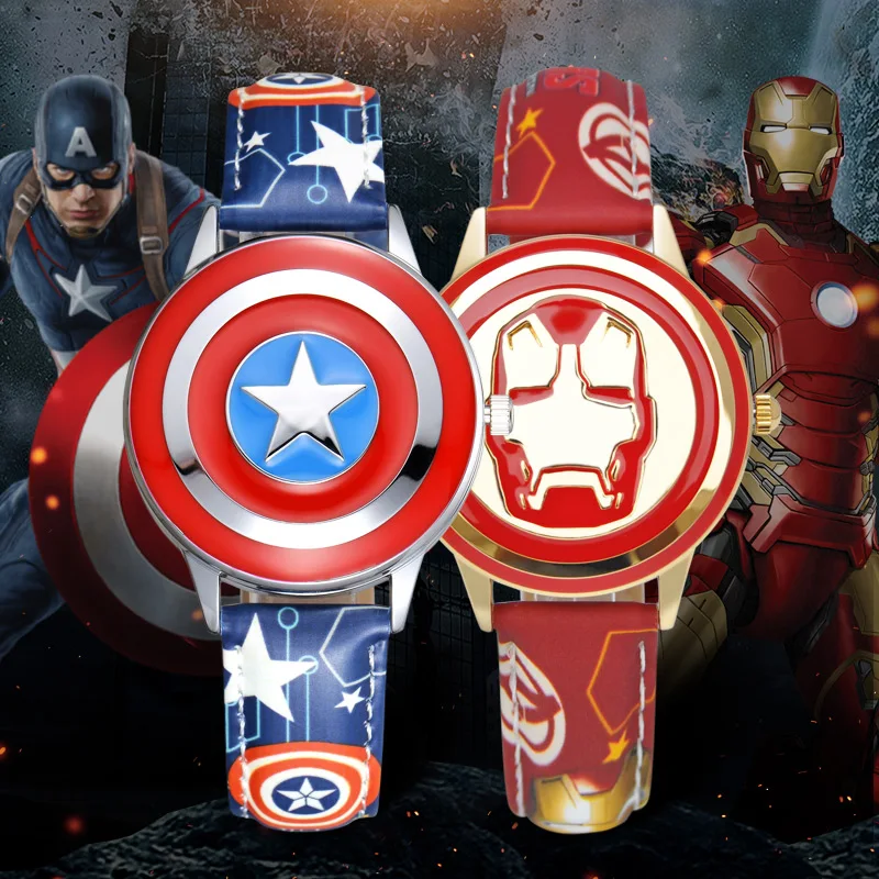 Super Hero Marvel Avengers Captain America Children's Quartz Waterproof Flip Watch Child Leather Watches Iron Men Spider Cool