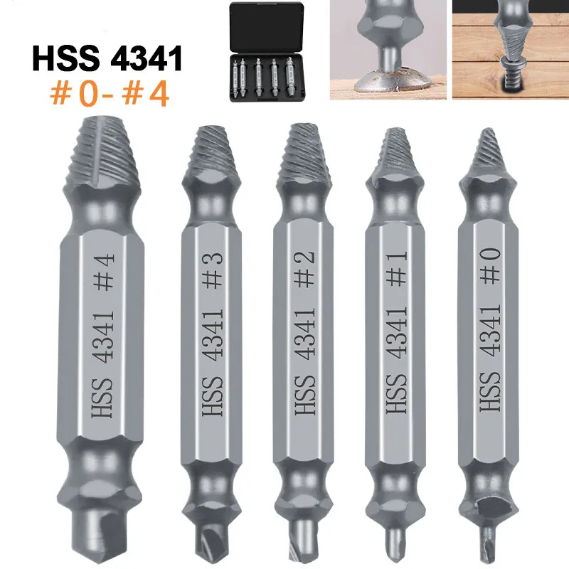 

5pcs Material Damaged Screw Extractor Drill Bits Guide Set Broken Speed Out Easy out Bolt Stud Stripped Screw Remover Tool