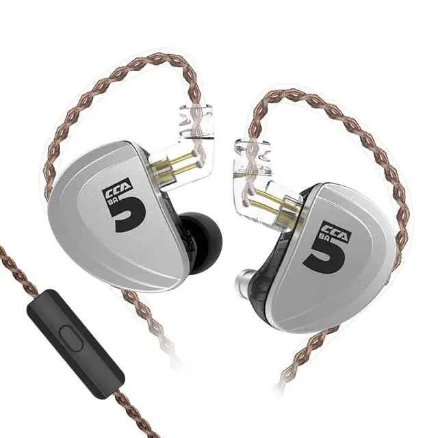 CCA A10 наушники 5 сбалансированные арматурные наушники-вкладыши HIFI монитор с басом наушники-вкладыши с 2pin кабелем KZ AS10 KZ BA10 - Цвет: Silver Mic