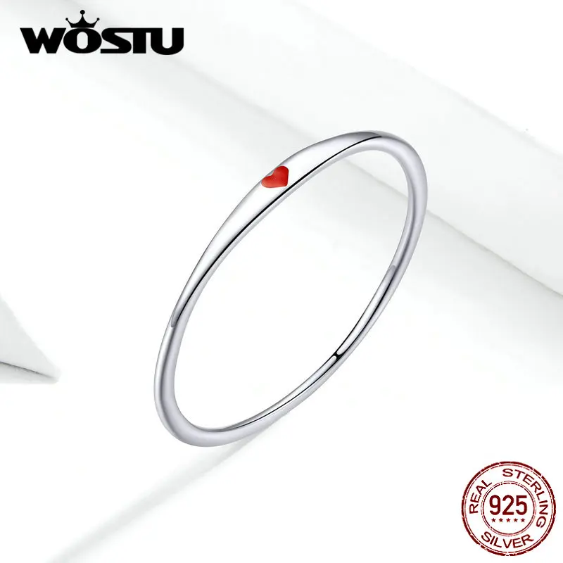 WOSTU 925 пробы Серебряное красное сердце стекируемые обручальные кольца для женщин модное серебряное 925 Ювелирное кольцо FIR620