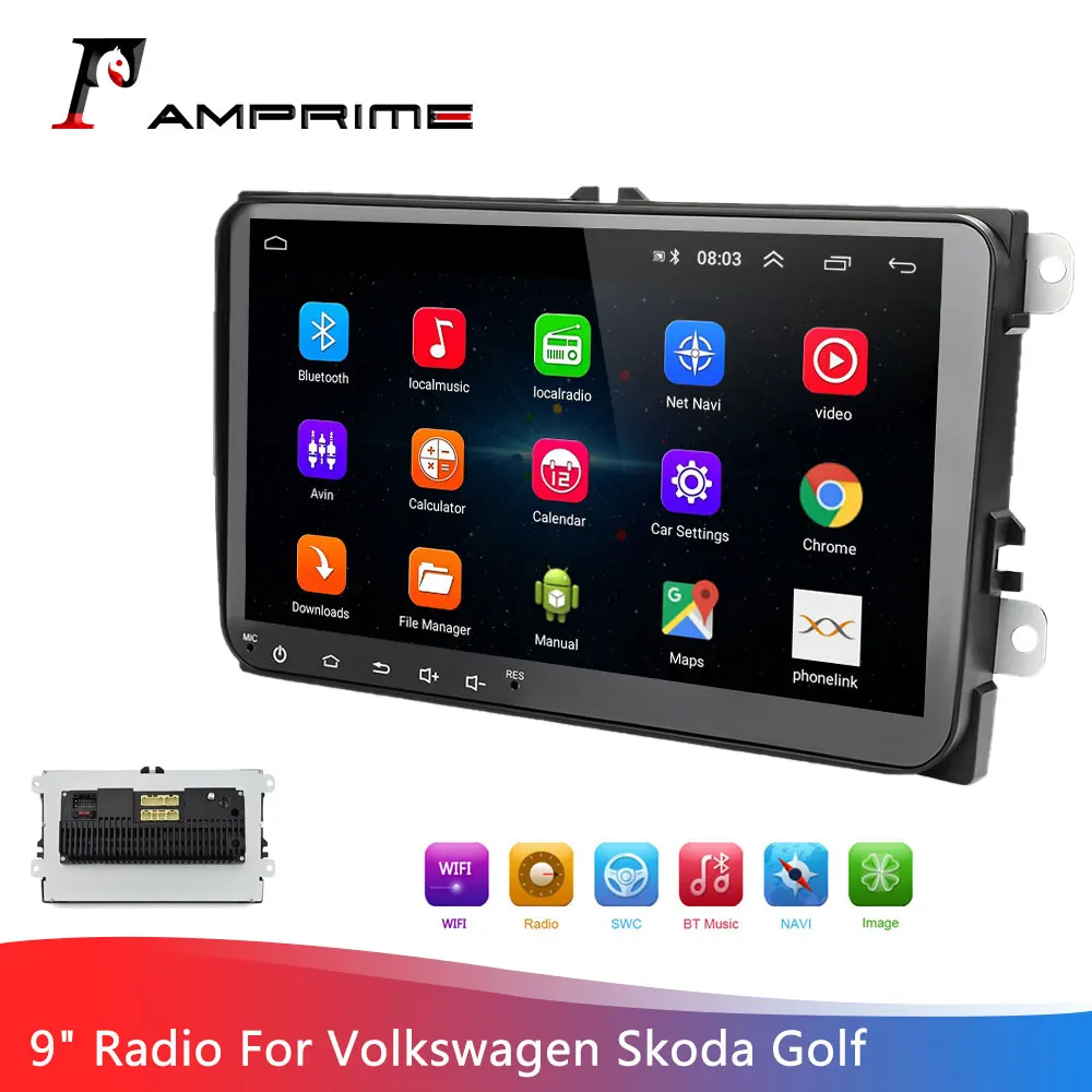 Автомагнитола AMPrime мультимедийный плеер на Android с 9 &quotэкраном Wi Fi GPS для Volkswagen Skoda Golf 5/6 POLO PASSAT B5 B6 типоразмер