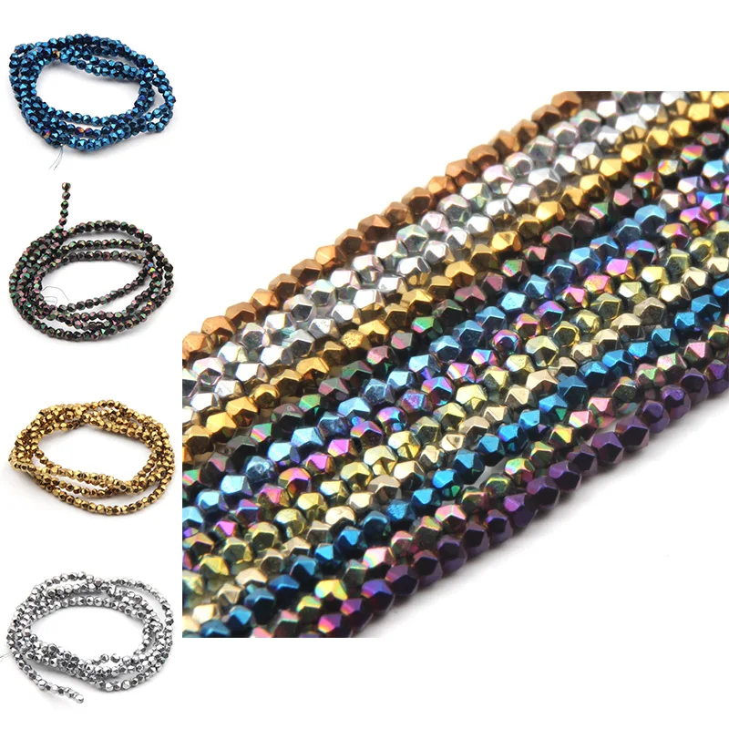 

2/3/4 mm Natural Hematite Stone Beads Faceted Spacer Loose Small Beads For DIY Jewelry Making Bracelet 15"