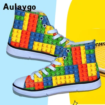 

Aulaygo Kids Shoes Children Canvas Breathable Running Shoes 3D Color Building Blocks Printing Casual Girls Boys Sport Sneakers