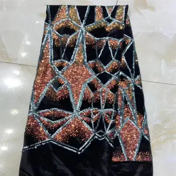 

Nigerian Lace Fabric 2019 High Quality Sequin Velvet Lace Fabric Gold Embroidered Tulle African Velvet Lace Fabric 5 Yards