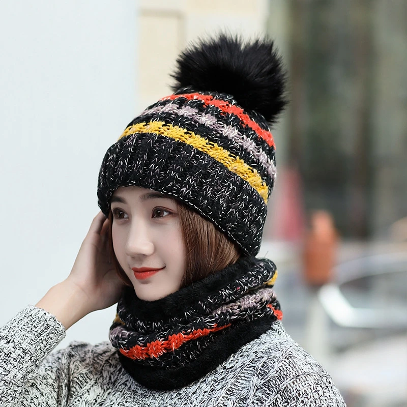 Новинка, вязанная зимняя шапка, шарф, набор, Женские Толстые Шапочки, шапка и шарф бесконечности, женские вязаные зимние аксессуары, подарок для девушек