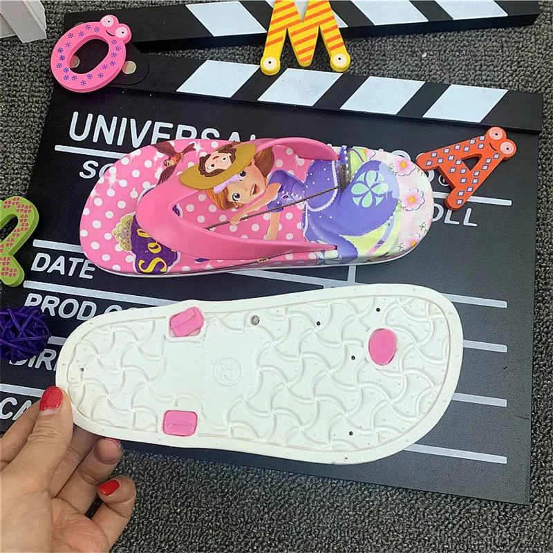 JY 2020 Summer Children girls Sofia with flower princess PVC beach Slippers Non-slip flip flop 26-39 2colors LS01