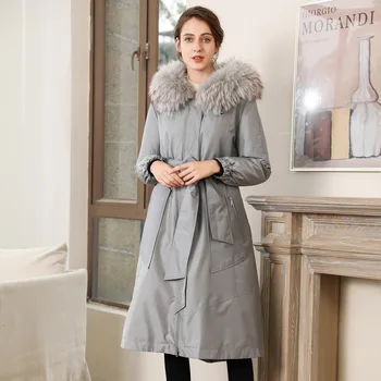 GĂŒnstige Luxus Winter Jacke Frauen Lange Parka Real Big WaschbĂ€r Pelz Kragen Mit Kapuze Parkas Mode Starke NatĂŒrliche Kaninchen GefĂŒttert Oberbekleidung