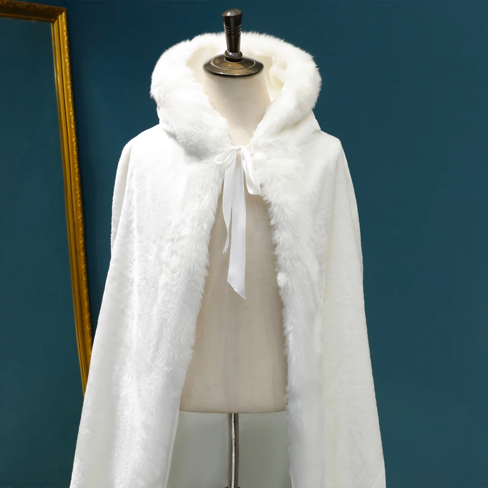 Winter Long warm Wedding capes white wedding cloak Floor Length Bride shawl Faux fur cape coat adult Bridal Wrap
