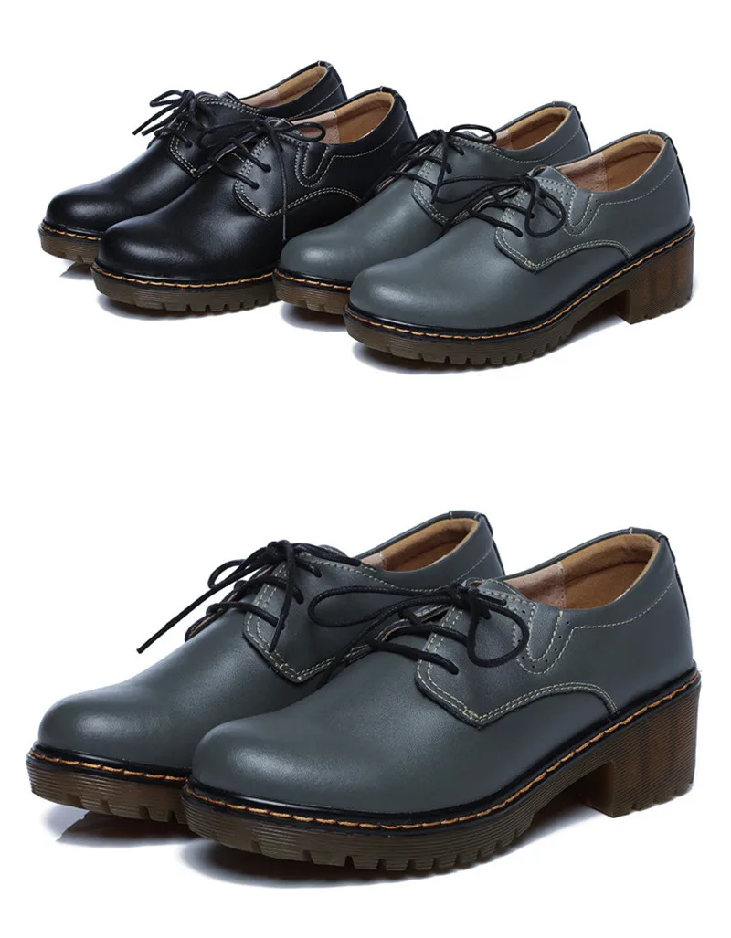 Women's Pumps Oxford Shoes Leather High Heel Sneaker Lady Girl Brogues Vintage Casual Black Grey Oxford Shoes For Women Footwear (12)