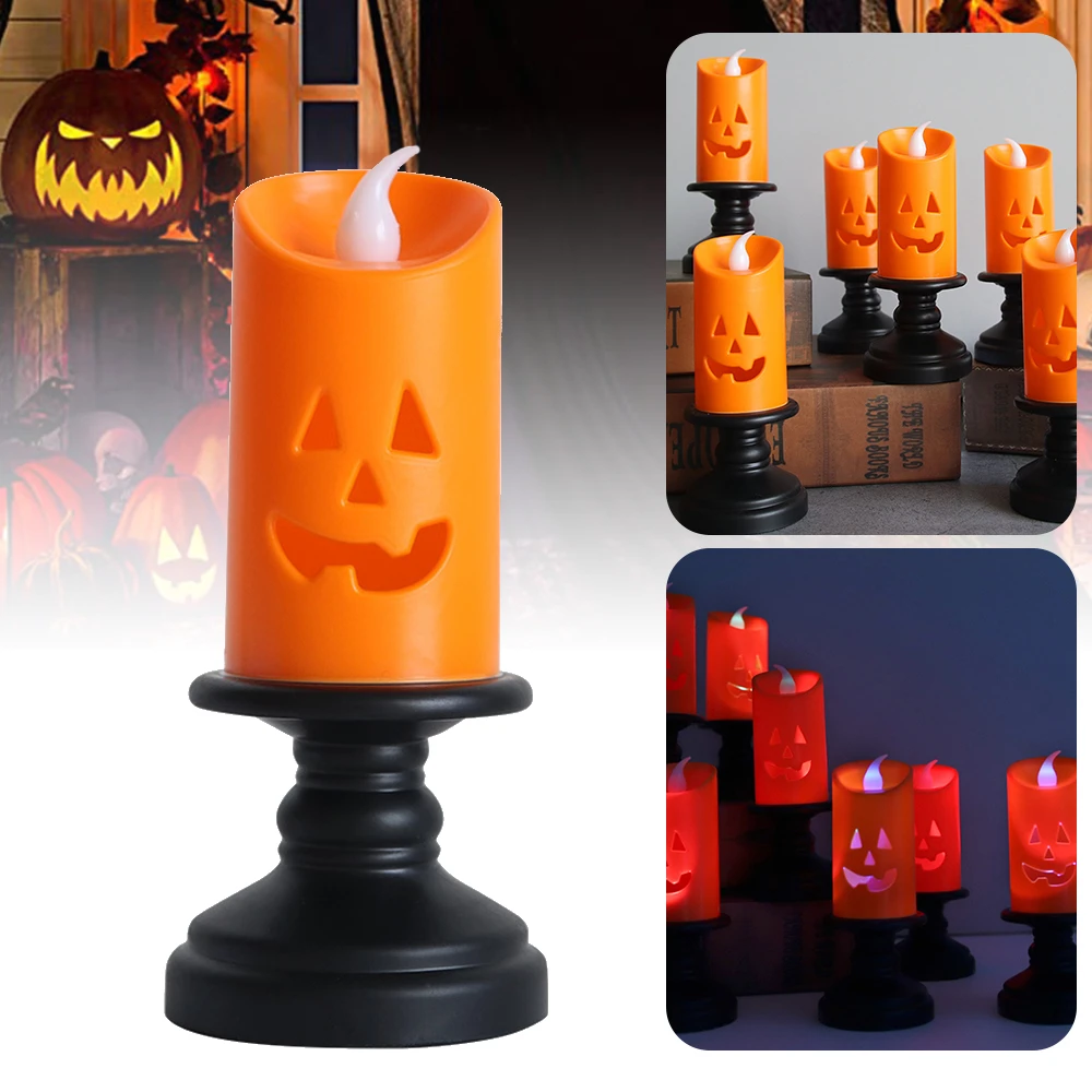 Halloween Candles Light Pumpkin Led Colorful Candlestick Party Decor