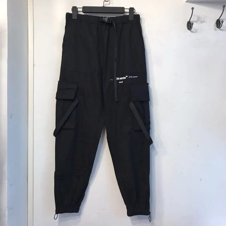 

2019 Spring And Autumn New Style Europe And America Popular Brand Ow Thin Camouflage Trousers Men Teenager Multi-pockets Ribbon