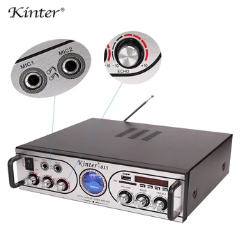 

Kinter-013 hifi stereo sound amplifier audio 2.0CH supply power 220V offer Mic SD USB input with LED display VU meter
