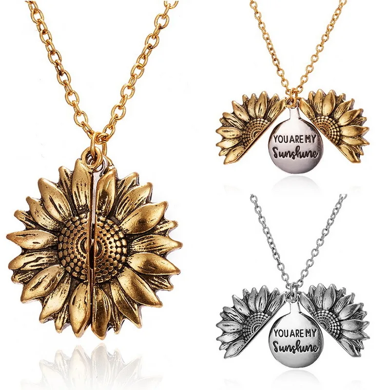 

Sunflower Double-layer Letter Printing Necklace Sun Flower Opening Necklace Flower Clavicle Chain You Are My Suinshine Necklace