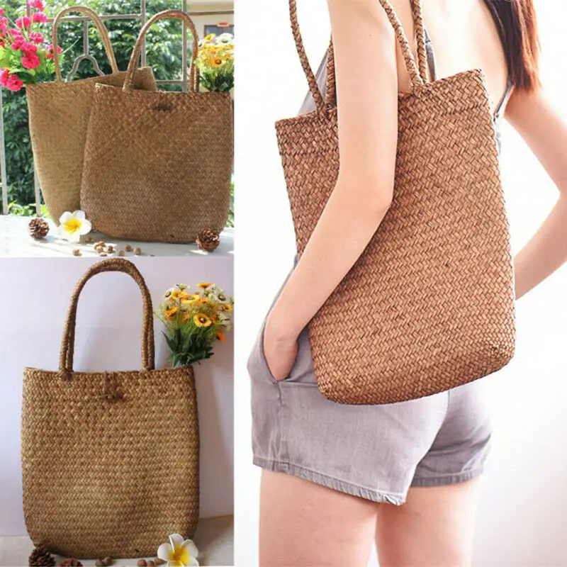 Женская Ручная тканый ротанг сумка плетеная через плечо летняя плетеная солома сумочка Сумочка US