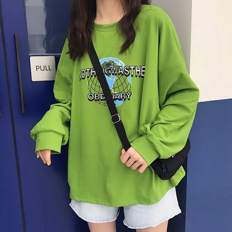 

Casual Loose Women T-Shirts Round Collar Long Sleeve T-Shirt Letter Print Autumn All-match Womens T Shirt Trendy Female Tops*