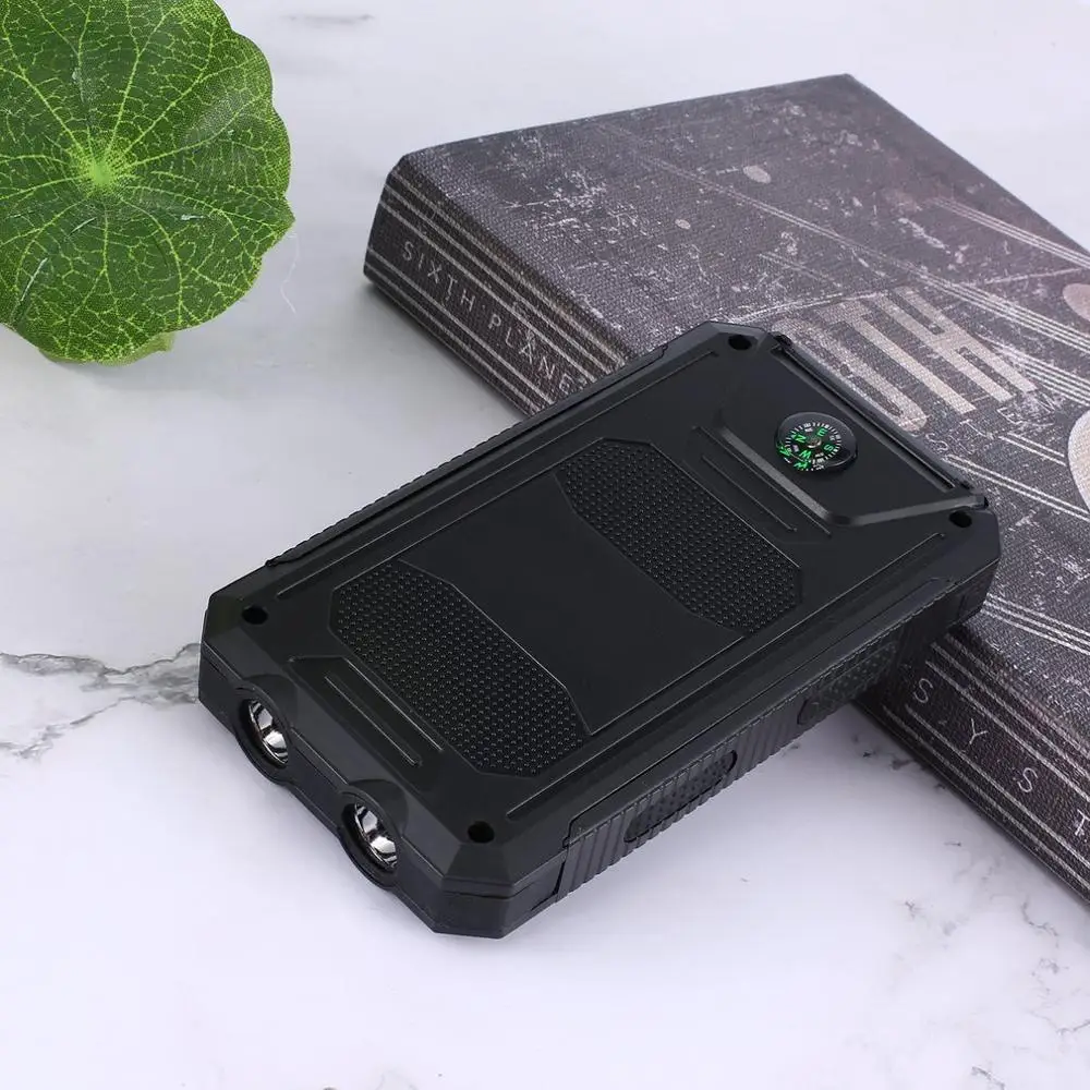 black Самодельный чехол на солнечной батарее с 2 usb-портами, Внешнее зарядное устройство, чехол на внешнюю батарею для экстренных ситуаций, походов, путешествий с компасом - Цвет: black