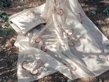 

Crystal Clear Coloured Embroidery Raw Silk Tablecloth Shuttle Hollow out Lace Fabric Curtain Coloured Embroidery