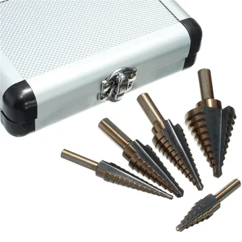 

5PCS HSS COBALT MULTIPLE HOLE 50 Sizes STEP DRILL BIT SET w/ Aluminum Case