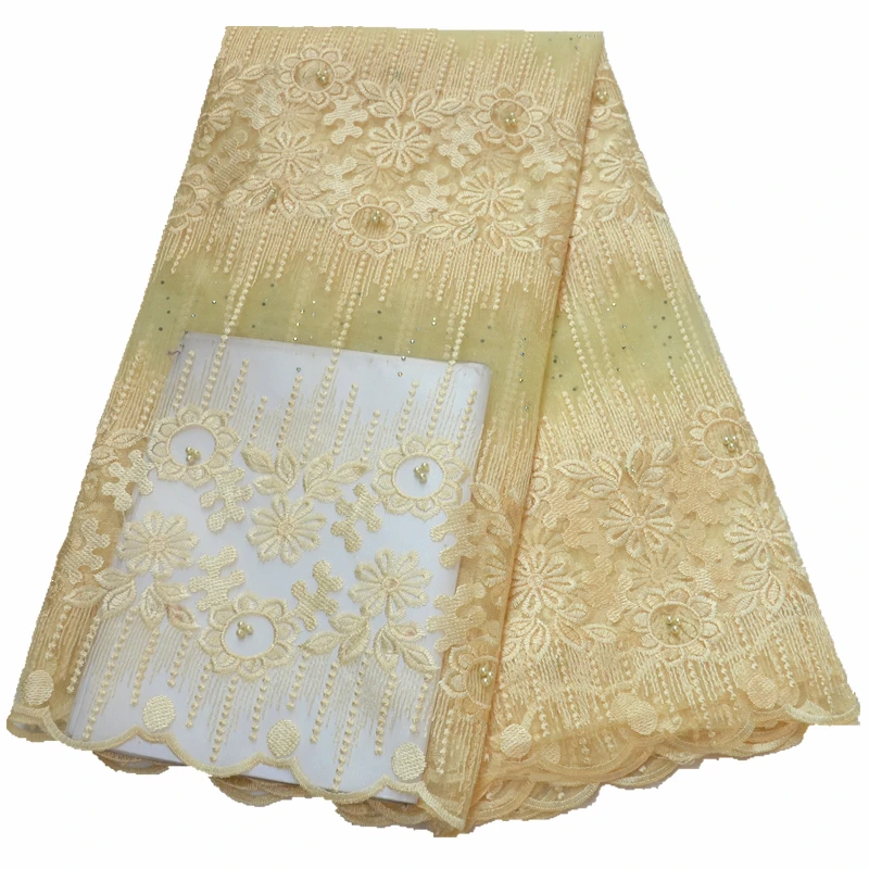Желтая кружевная ткань Высокое качество африканская кружевная нигерийская кружевная ткань тюль для свадебного платья 5 ярдов - Цвет: as picture