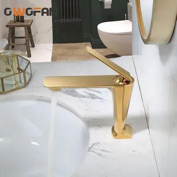 

OWOFAN Solid Brass Faucet Bathroom Basin Faucet Deck Mounted Vanity Mixer Faucet Plumbing Fixture Flow Spout Faucet S79-373