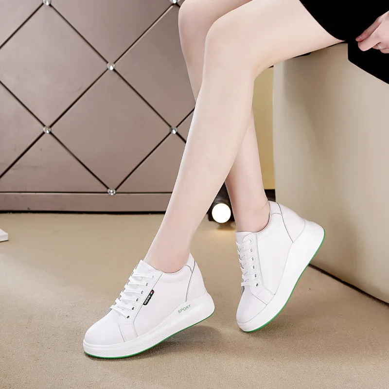

2019 Spring New Style WOMEN'S Shoes Genuine Leather Flat Casual Sports Shoes Korean-style Versatile White Shoes Elevator Shoes F
