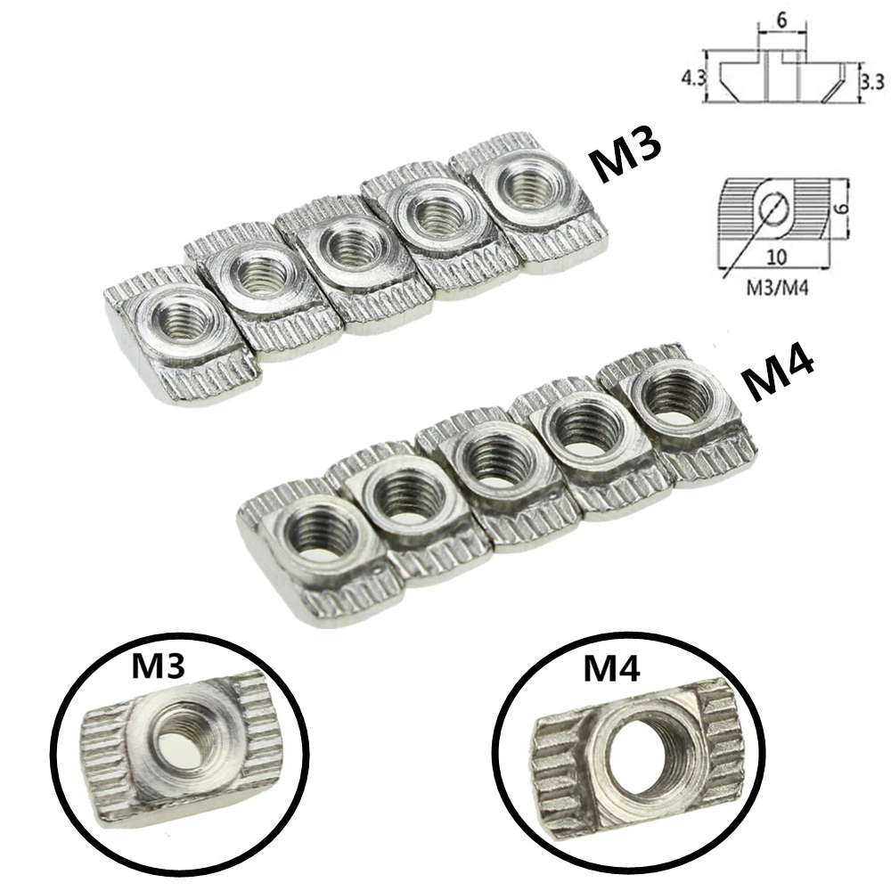 CNC 3d части принтера M3/M4 углеродистая сталь Т Тип гайки крепеж алюминиевый разъем для промышленного профиля